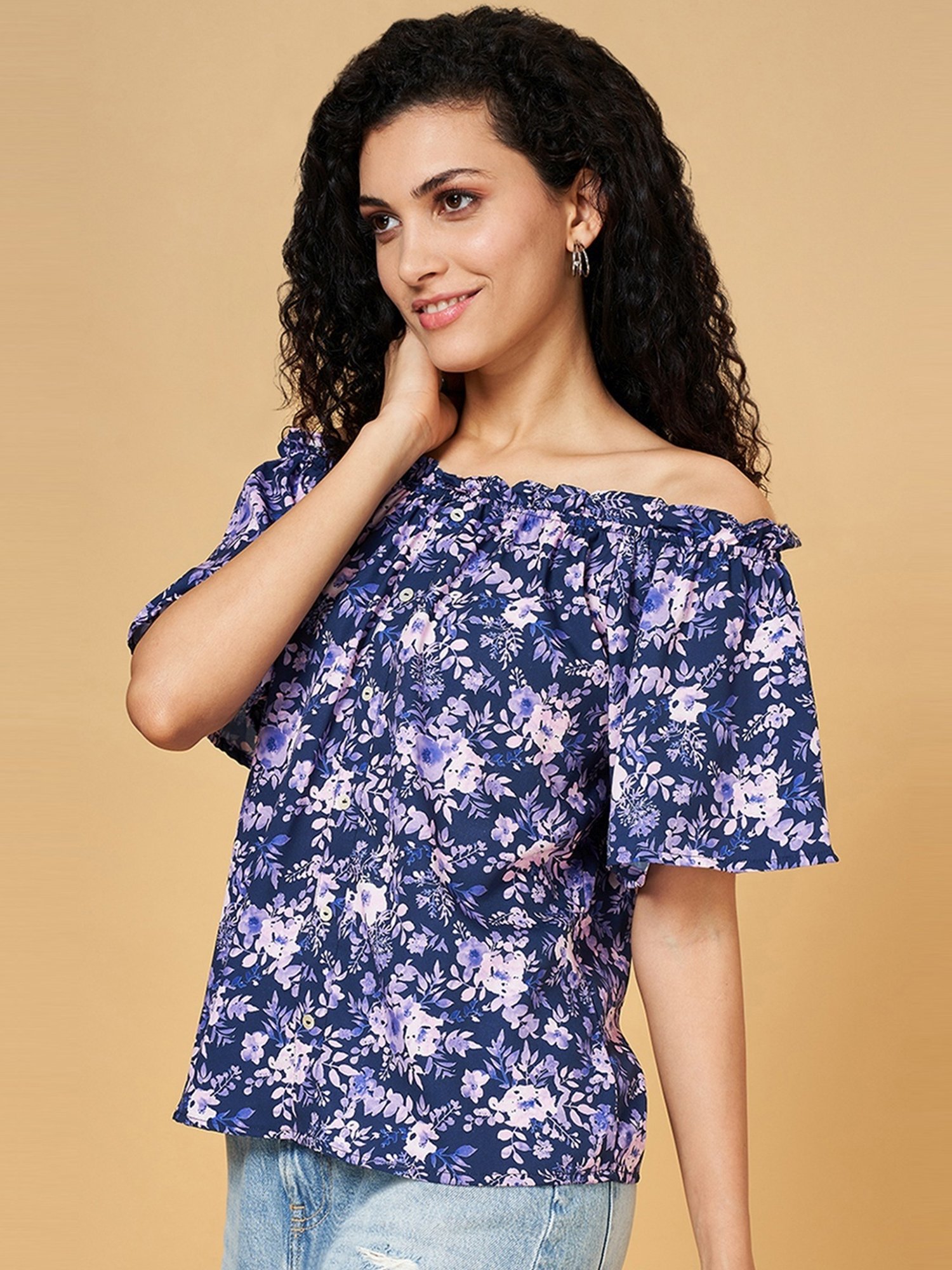 YU by Pantaloons Navy Floral Print Top