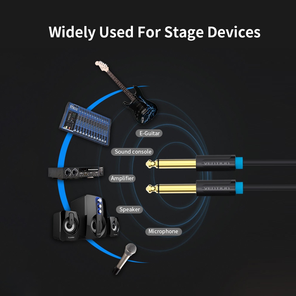 VENTION 6.5mm Audio Cable Male to Male Audio Cable HiFi Gold-plated for Guitar /Amplifier/ Microphone 0.5m (Black)