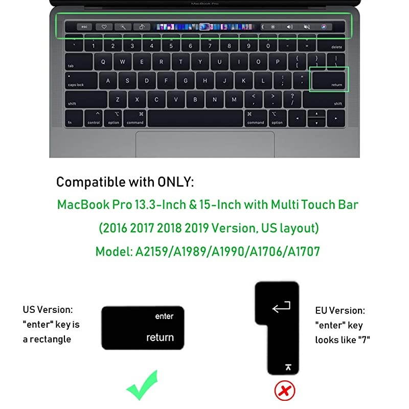 Ultra Thin Keyboard Cover Skin for MacBook Pro 13inch 15inch with Touch Bar Model A2159 A1989 A1990 A1706 A1707 2019 2018 2017 2016 Ombre Pink