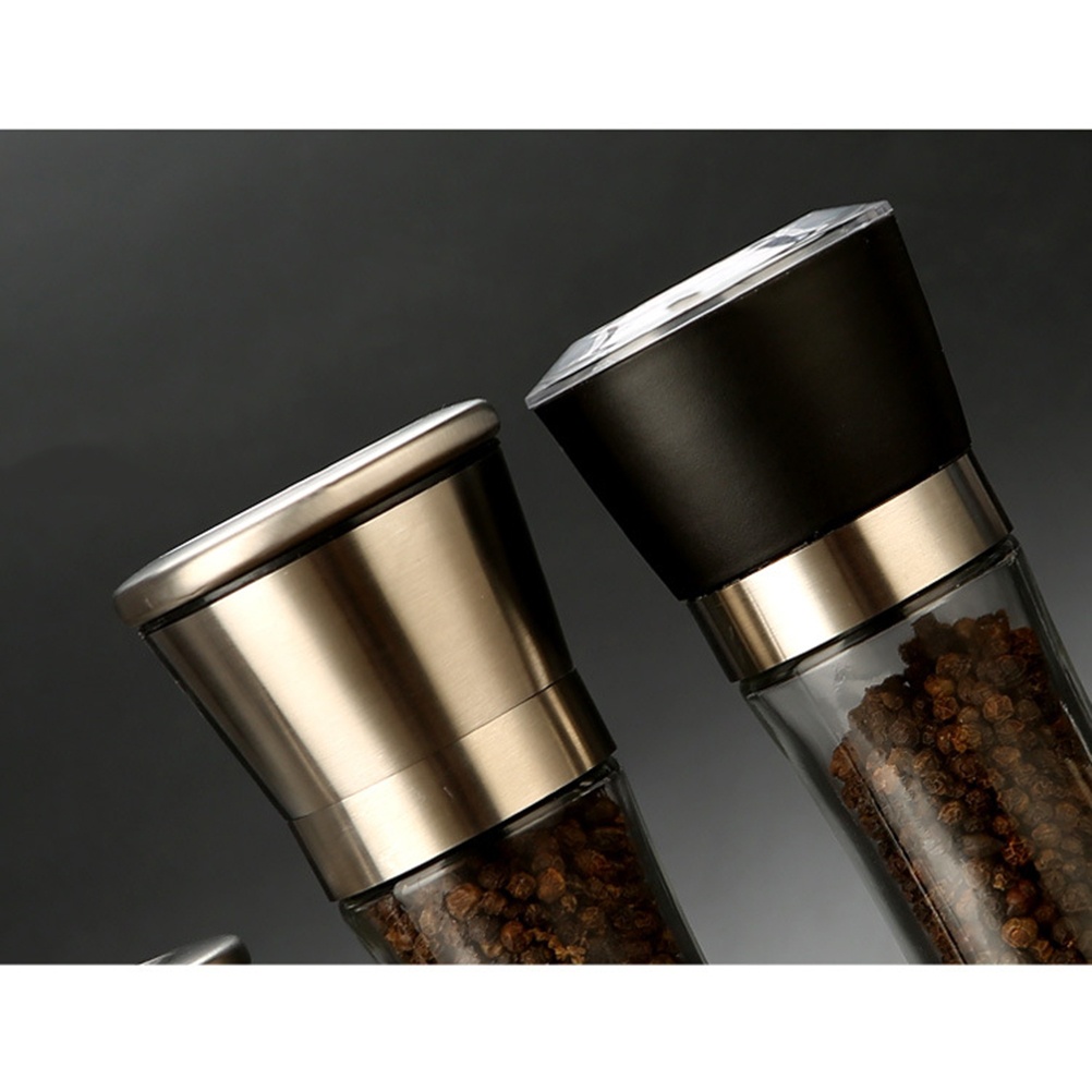 2pcs Stainless Steel Pepper Grinder Manual Pepper Mill Glass Bottle Pepper Mill Cruet Cooking Grinding Tool (Black Taper + Slim Waist)