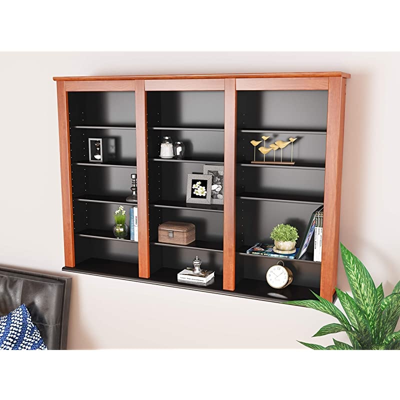 Triple Wall Mounted Storage Cabinet, Cherry and Black