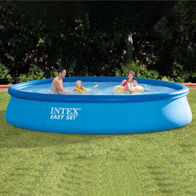 JLeisure Avenli 8 Foot x 25 Inch 2 to 3 Person Capacity Prompt Set Above Ground Kid Inflatable Outdoor Backyard Swimming Pool, Blue