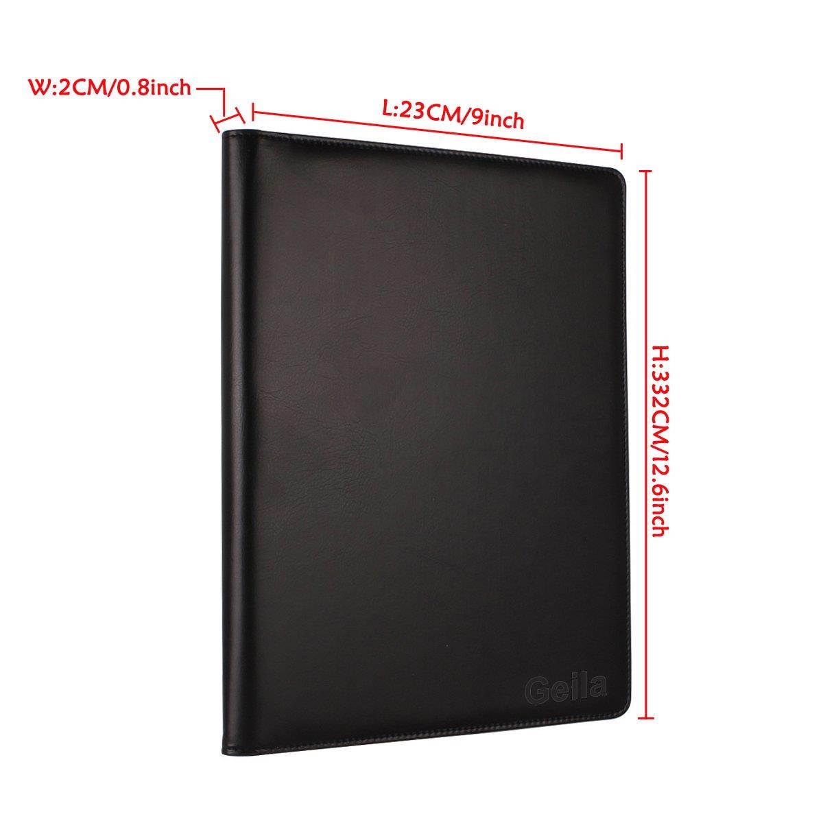 Geila PU Leather Resume Storage Clipboard Folder Portfolio Padfolio for Business School Office Conference (Black)