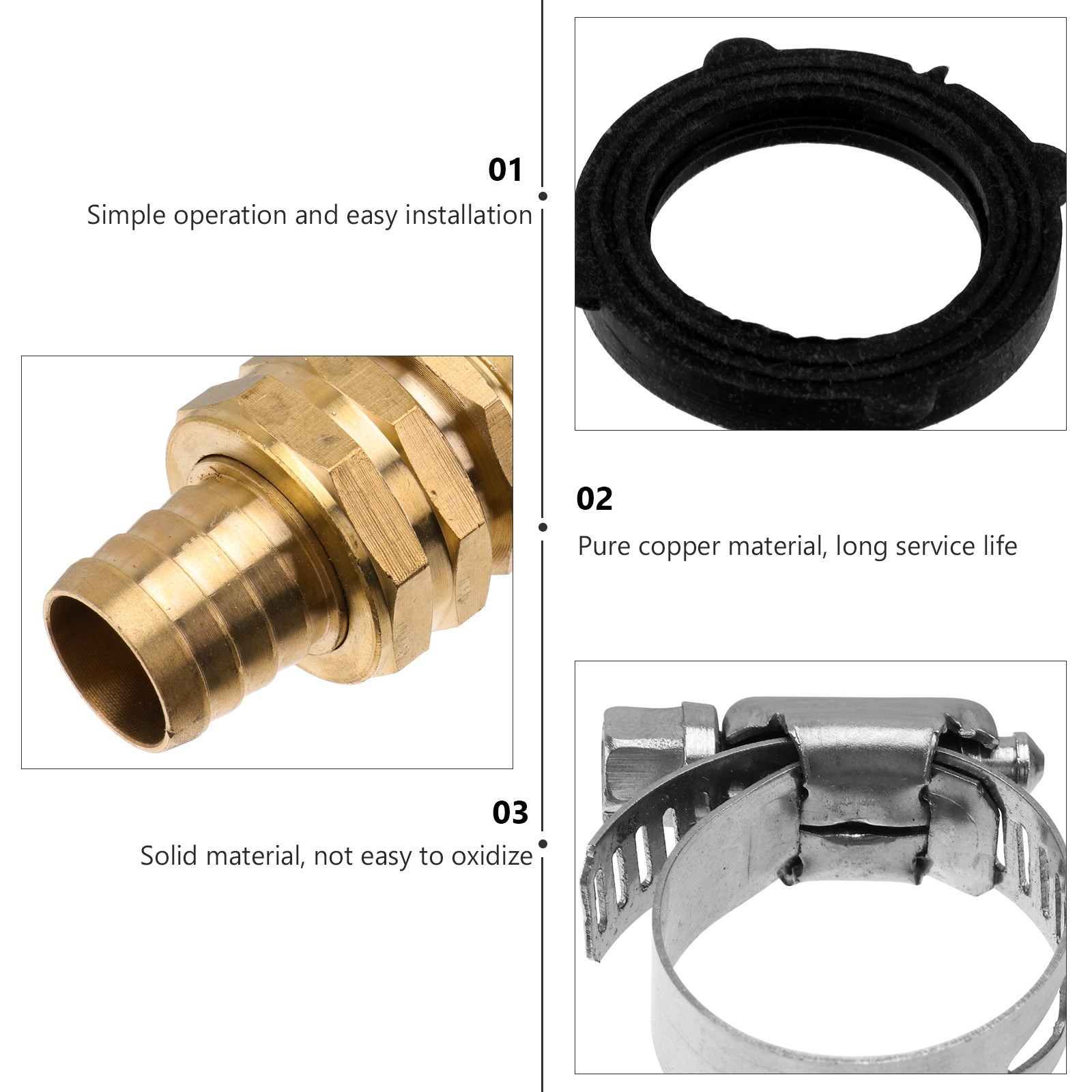 3 Pairs Water Pipe Copper Joint Reliable Two-way Pipe Accessory Water Pipe Connector