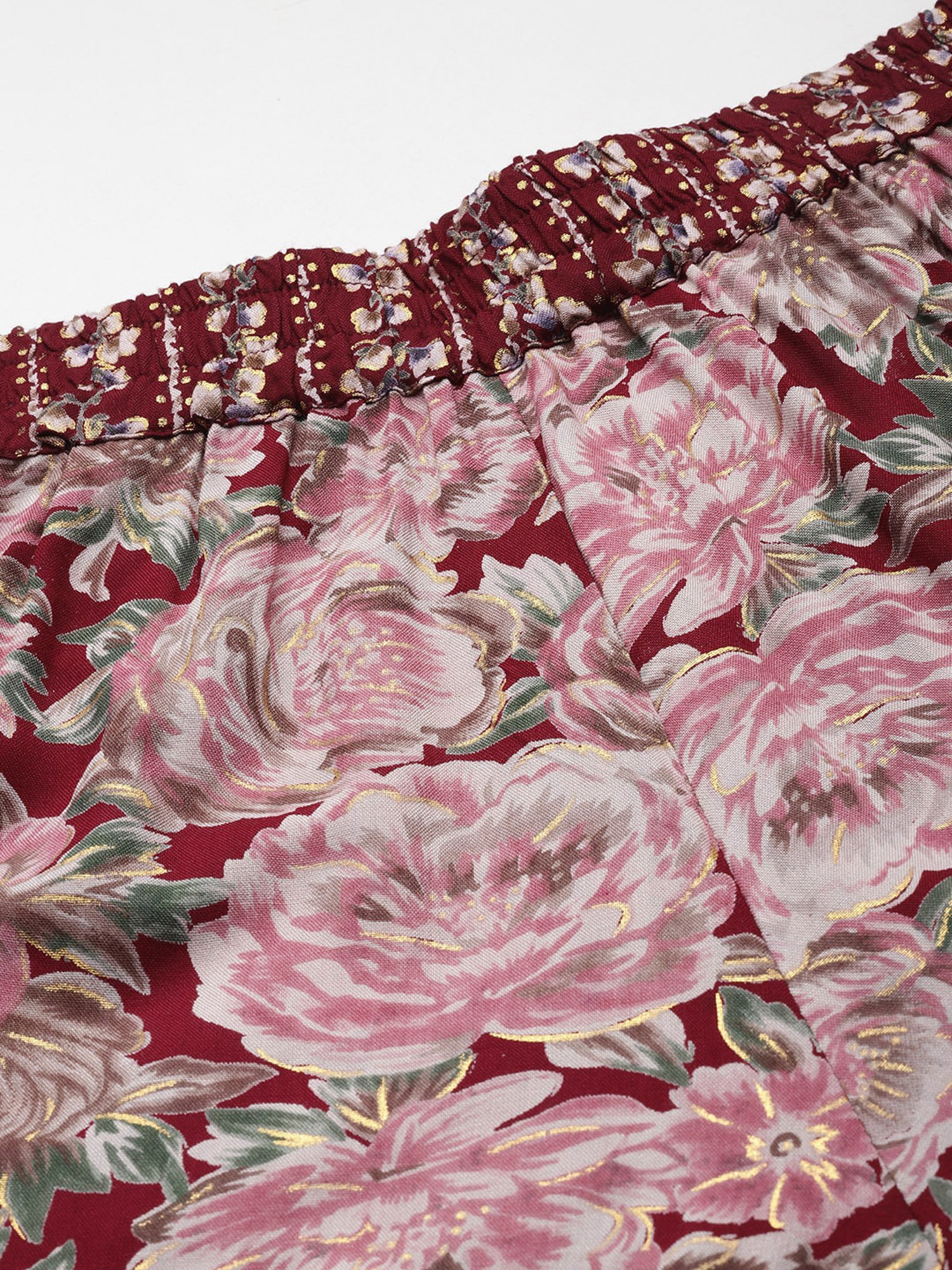 theRebelinme Maroon Floral Print Relaxed Fit High Rise Plus Size Culottes