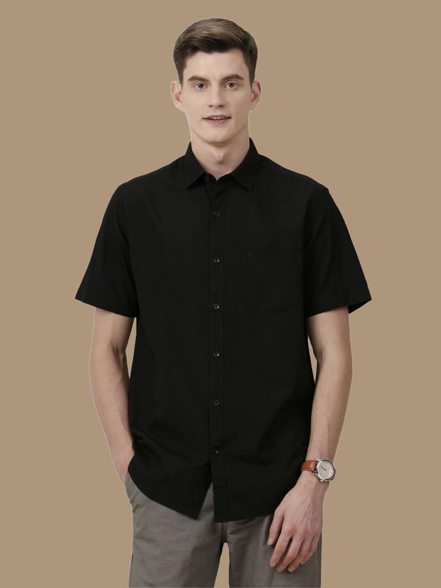 Cavallo By Linen Club Black Linen Contemporary Fit Shirt
