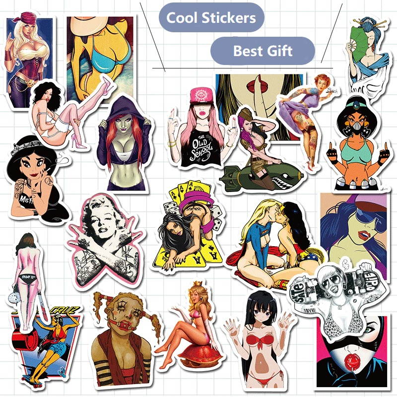 50 Pieces Pvc Waterproof Tease Vulgar Sexy Beauty Girls Stickers For PC Laptop Macbook Pro Keyboard Luggage Decal Bottles