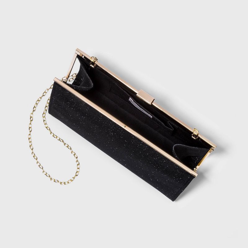 Estee & Lilly Bar Clasp Closure Shimmer Frame Clutch - Black