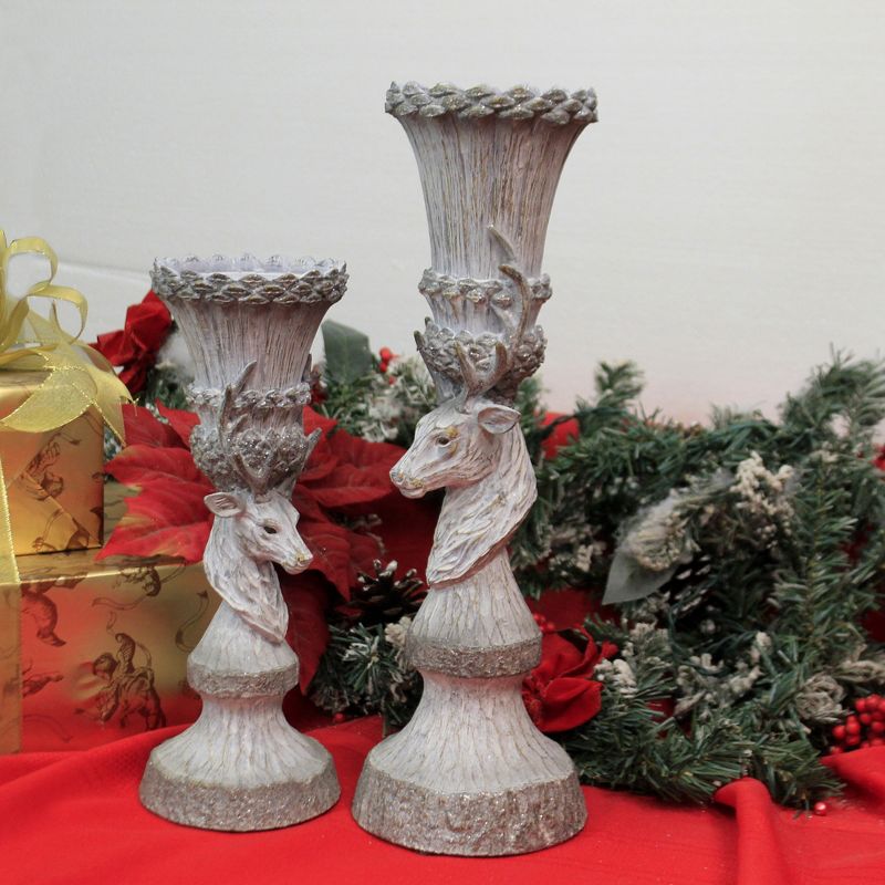 Christmas 15.75" Deer Head Pillar Set Candle Holder  -  Candle Holders