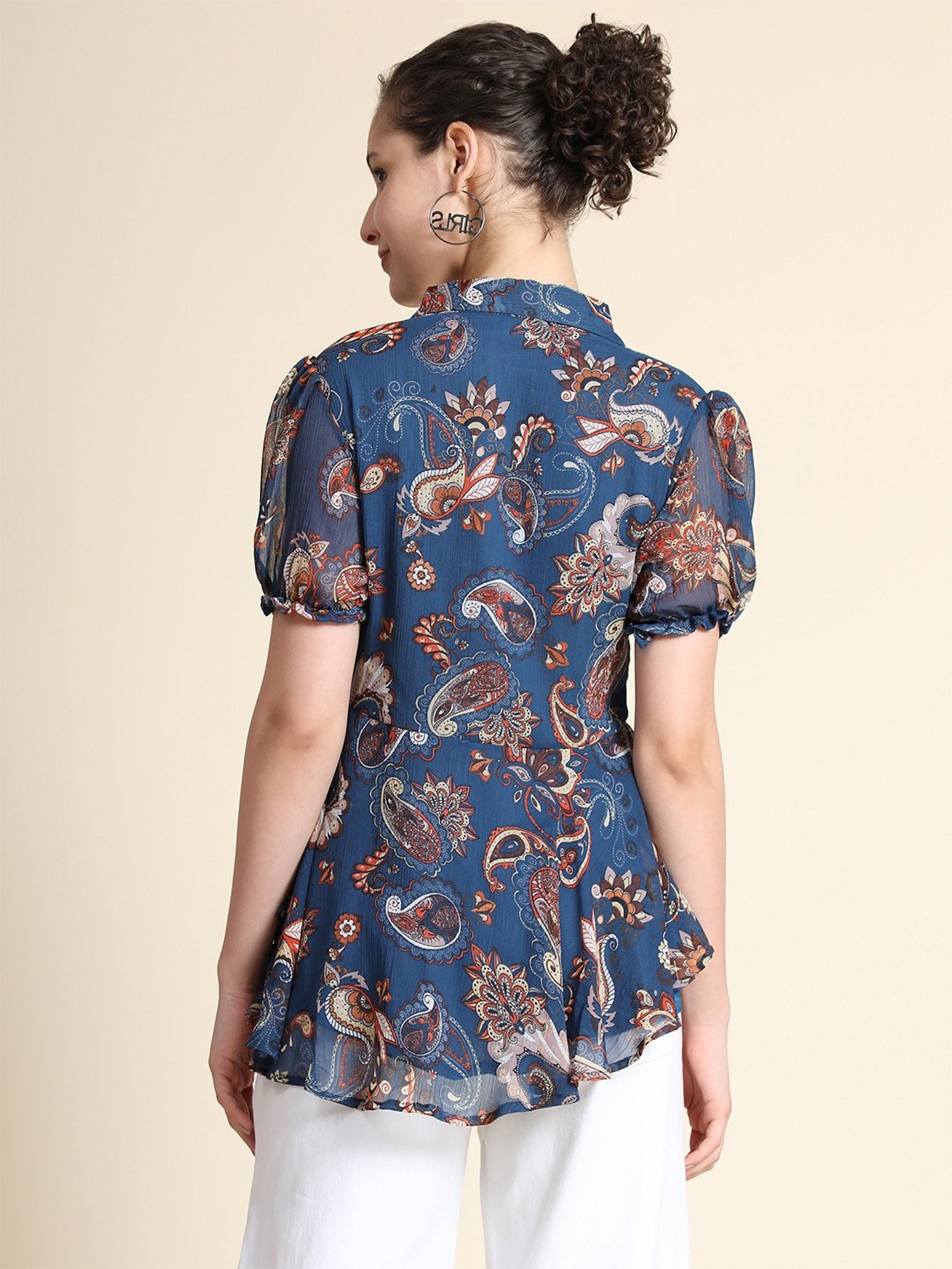 KERI PERRY Navy Printed Top