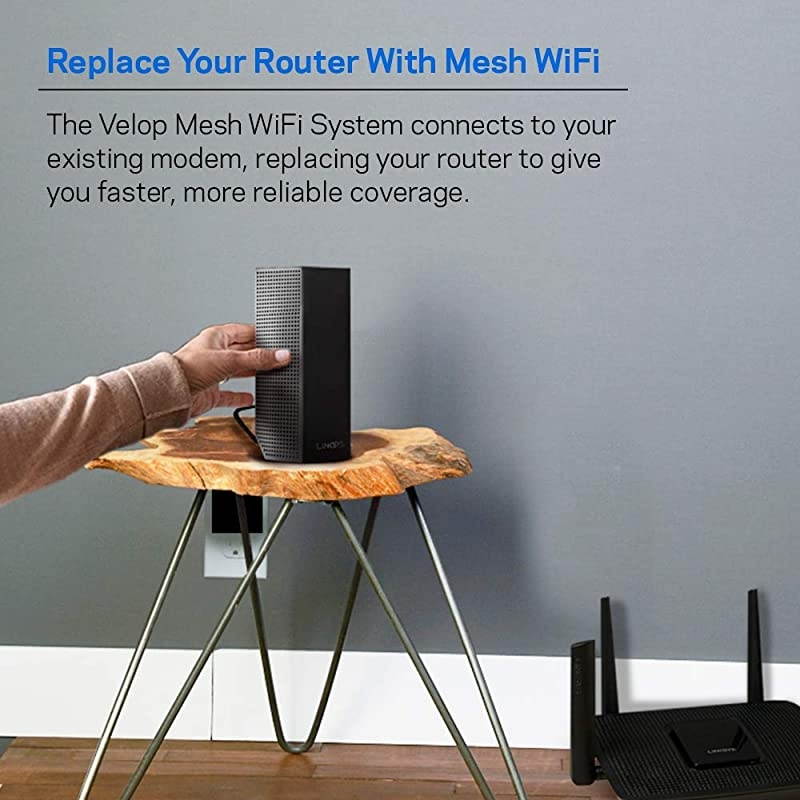 Velop Mesh Router (Tri-Band Home Mesh WiFi System for Whole-Home WiFi Mesh Network) 2-Pack, Black