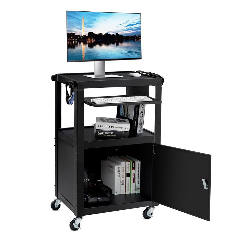 Costway Mobile Steel AV Presentation Cart Adjustable Height w/ Locked Cabinet & Keyboard