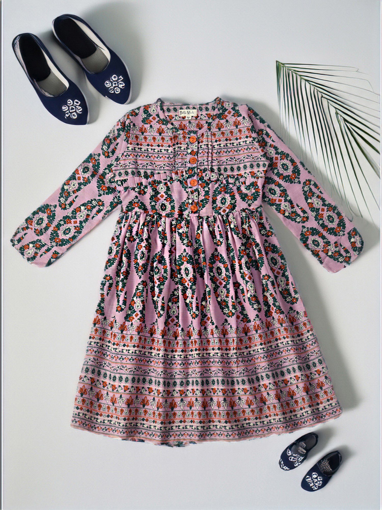 Bella Moda Kids Multicolor Floral Print Full Sleeves Fit & Flare Dress