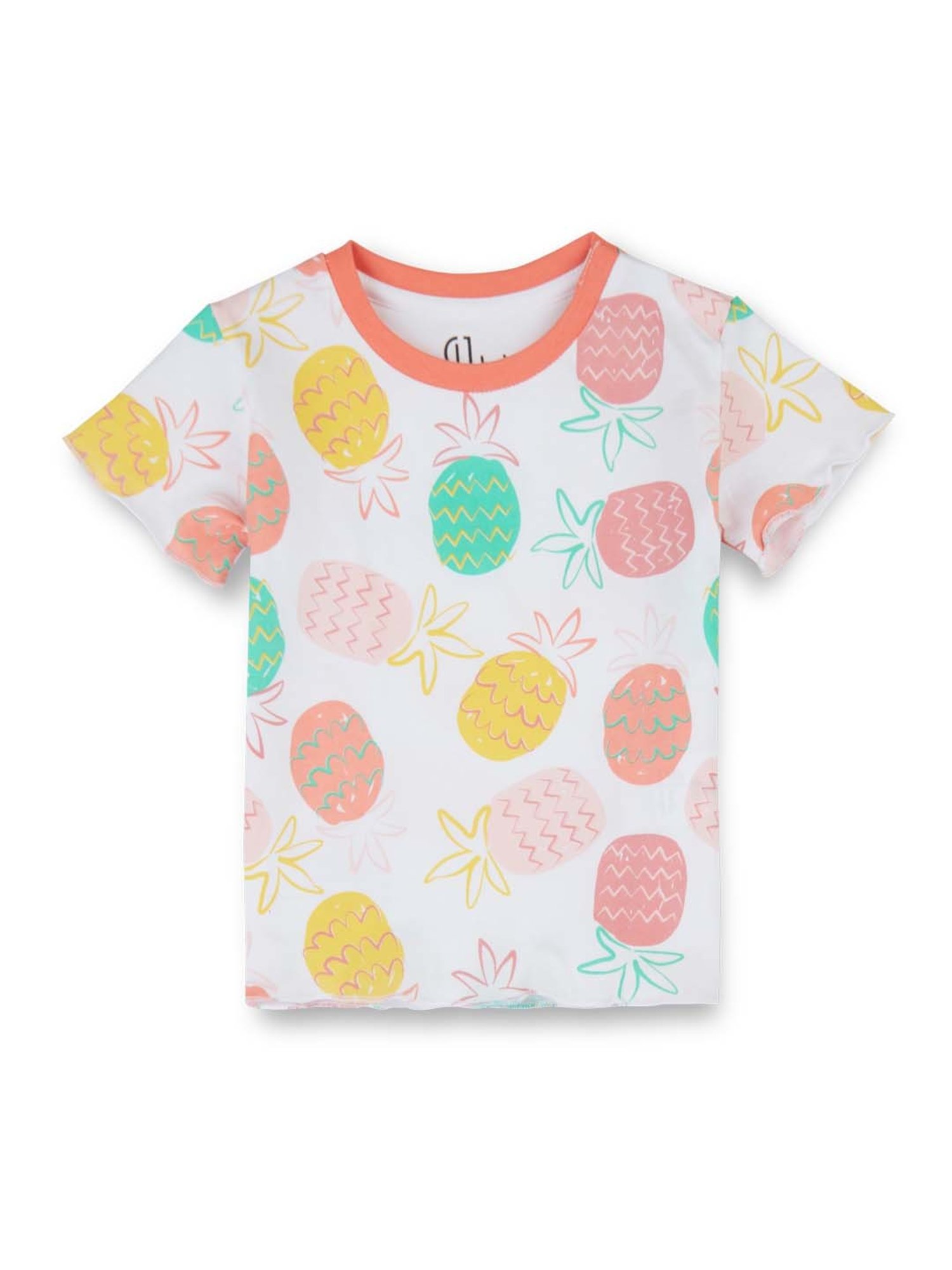 GJ baby Kids White & Peach Cotton Printed T-Shirt Set