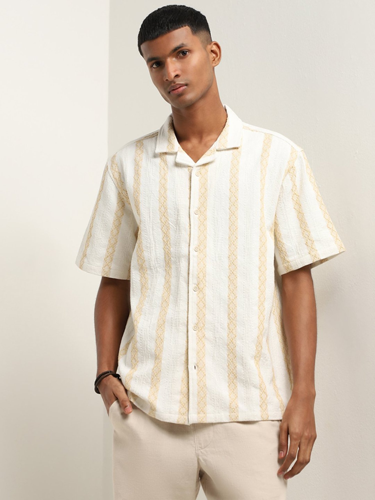 ETA by Westside Yellow Textured Relaxed Fit Shirt