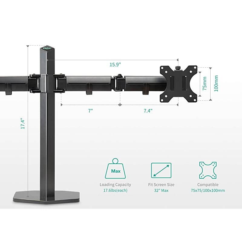Dual Monitor Stand - Heavy Duty Dual Arm Monitor Desk Mount Fully Adjustable, Fit 2/Two LCD Screens up to 27 Inch with C-Clamp and Grommet Base, Silver