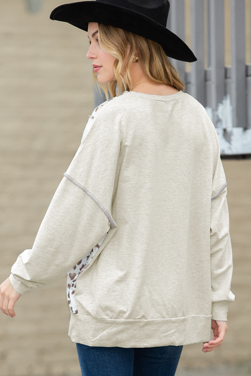 Leopard Print Color Block Asymmetrical Sweatshirt for Women