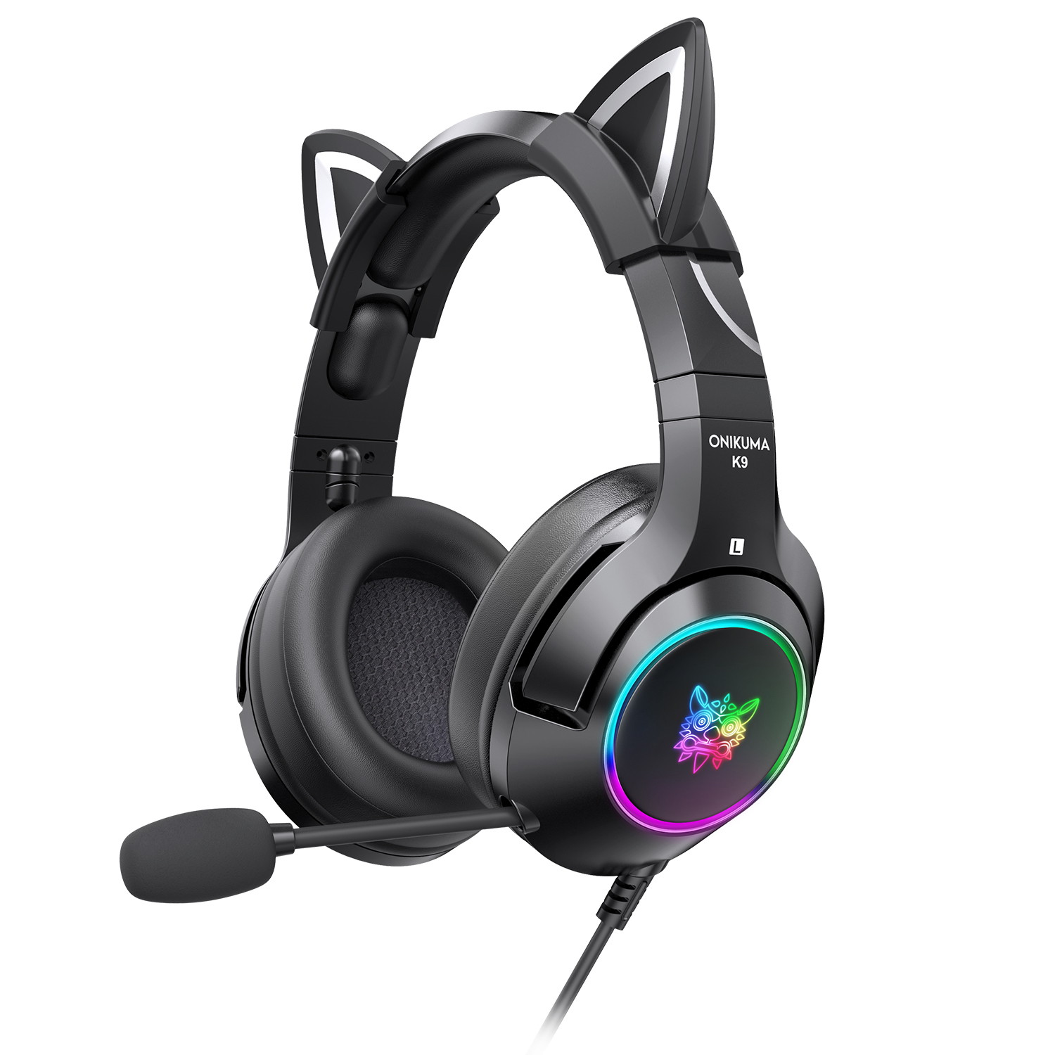 K9 Gaming Headset with Removable Cat Ears, for PS5, PS4, Nintendo Switch, PC, with Surround Sound, RGB LED Light & Noise Canceling Retractable Microphone