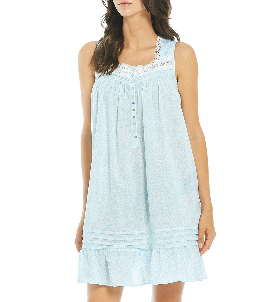 Eileen West Floral Ditsy Print Woven Sleeveless Square Neck Short Sleeveless Nightgown