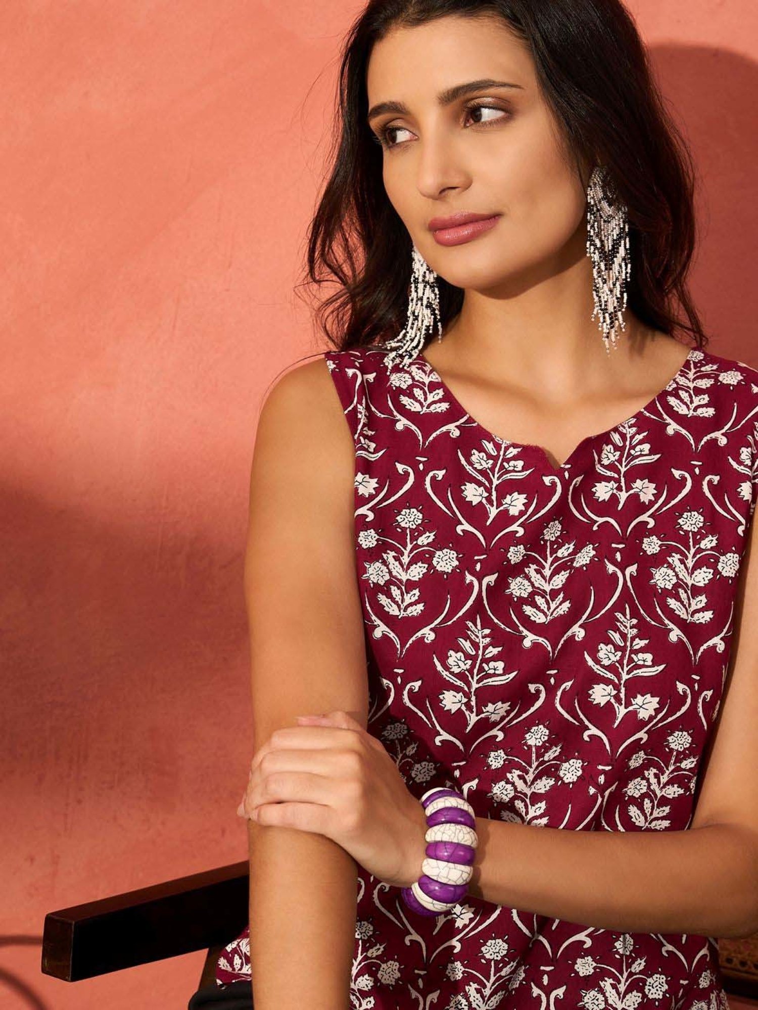 Inweave Maroon & White Floral Print Top