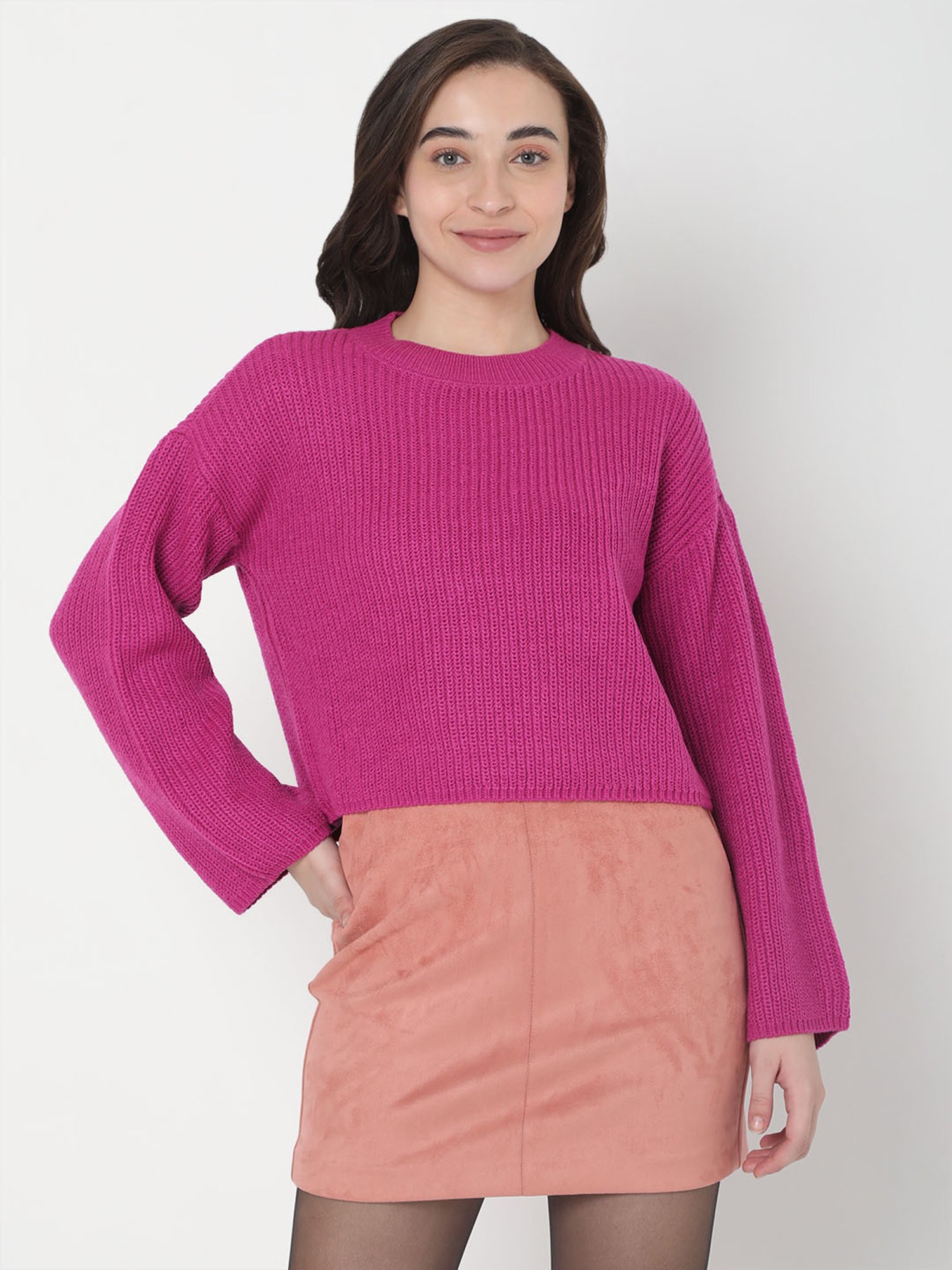 Vero Moda Pink Self Design Sweater
