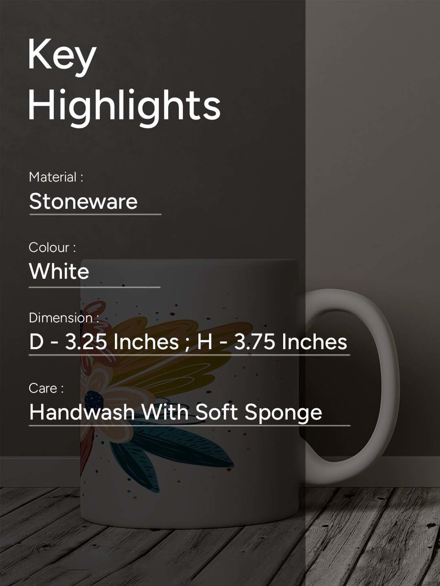 Nestroots White Stoneware Floral Canvas Coffee Mug (0.325 L)