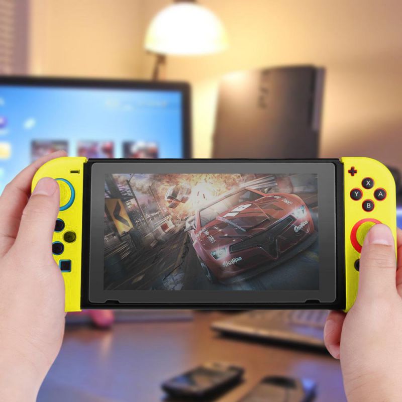 Nintendo Switch Joy-Con Grip Gel Guards with Thumb Grips Caps - Protective Case Covers Anti-Slip Ergonomic Lightweight Design Joy Con Comfort Grip Controller Skin Accessories (1 Pair Yellow)