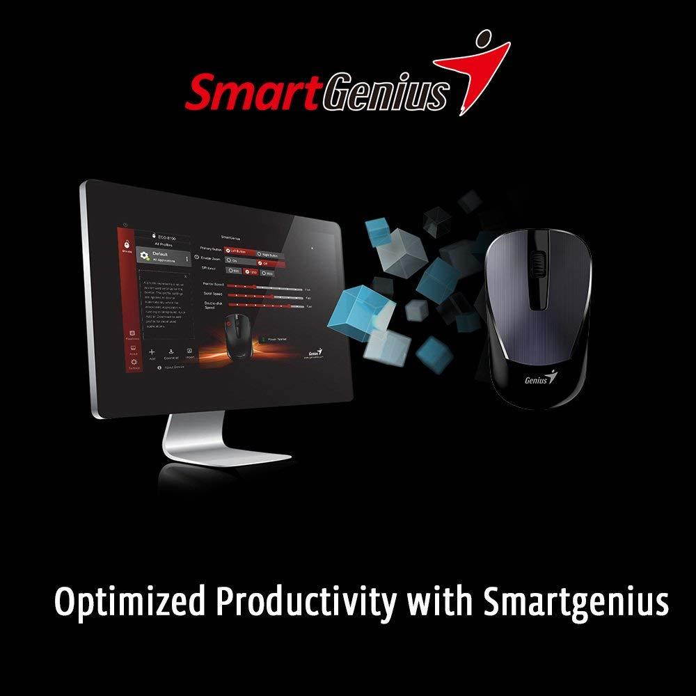 Genius Mobile Package MH-7018 [Classic] - Wireless Smart Mouse and in-Ear Headset Combo for Mobility Users, Stylish Brushed Metal Look, No Pairing Required, Plug & Play on Laptops & Macbooks - White