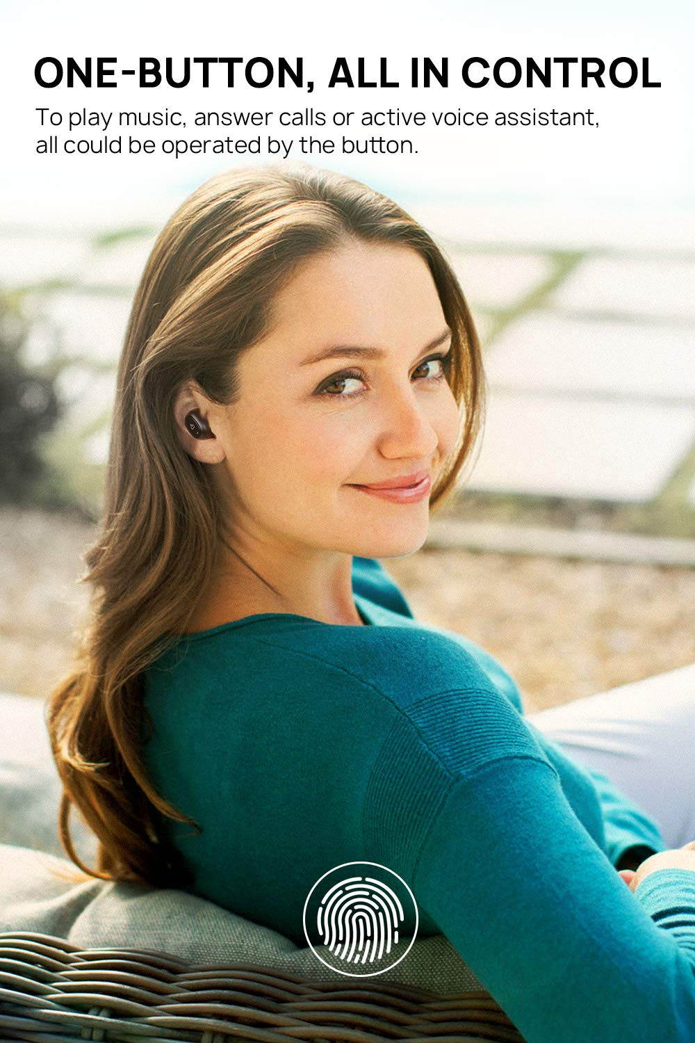 Bluetooth 5.0 Wireless Earbuds, Zeus Air True Wireless Headphone HiFi Stereo Sound Mini in-Ear Sweatproof Headset (One-Button Control, 4 hrs Playtime, Auto Pairing) (Black-Plus)