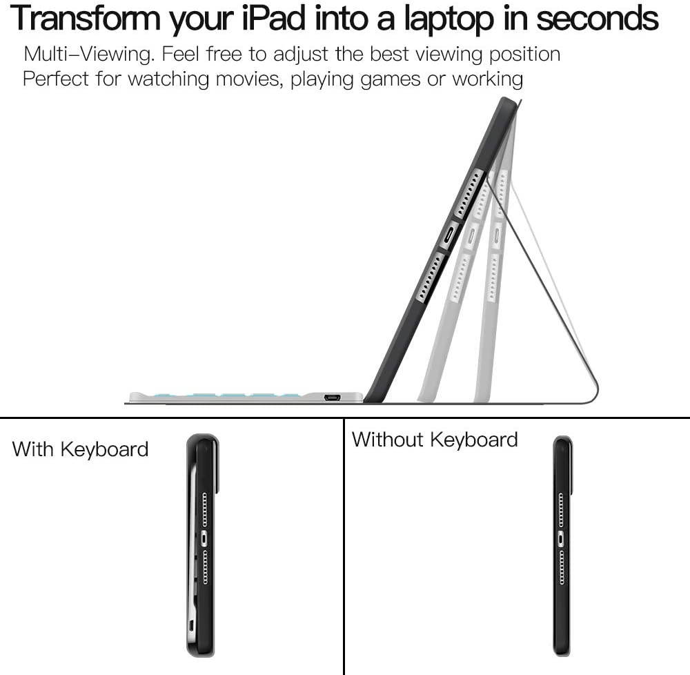 iPad Keyboard Case for iPad 7.9 JUQITECH Smart Case with Backlit Keyboard for iPad Mini 5 5th Gen Mini 4 Detachable Wireless Tablet Rechargeable Back lit Keyboard Cover Case with Pencil Holder Gray