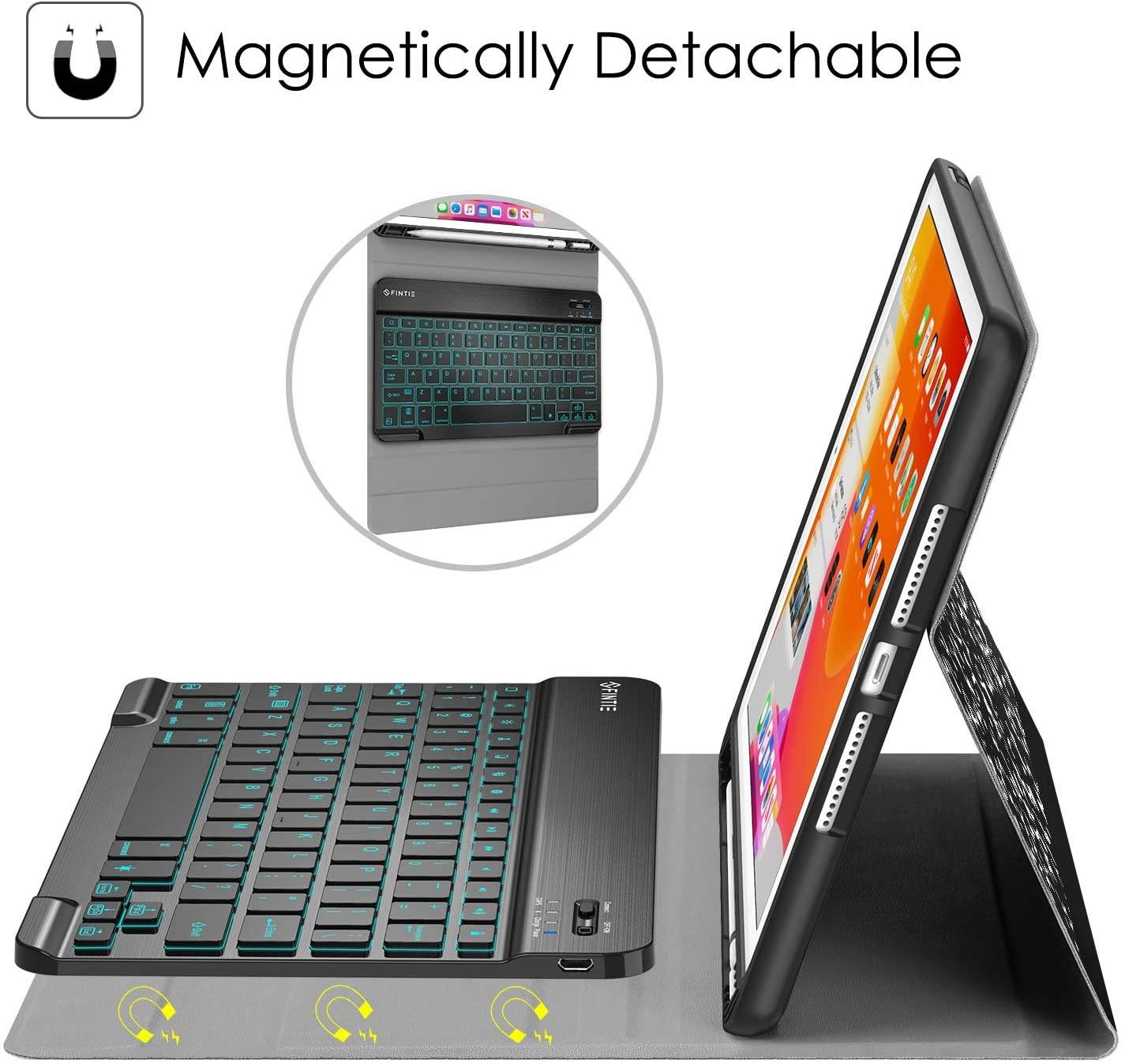 Fintie Keyboard Case for New iPad 8th Gen (2020) / 7th Gen (2019) 10.2 Inch Soft TPU Back Cover w/Magnetically Detachable Wireless Bluetooth Keyboard 7 Color Backlight Composition Book Black