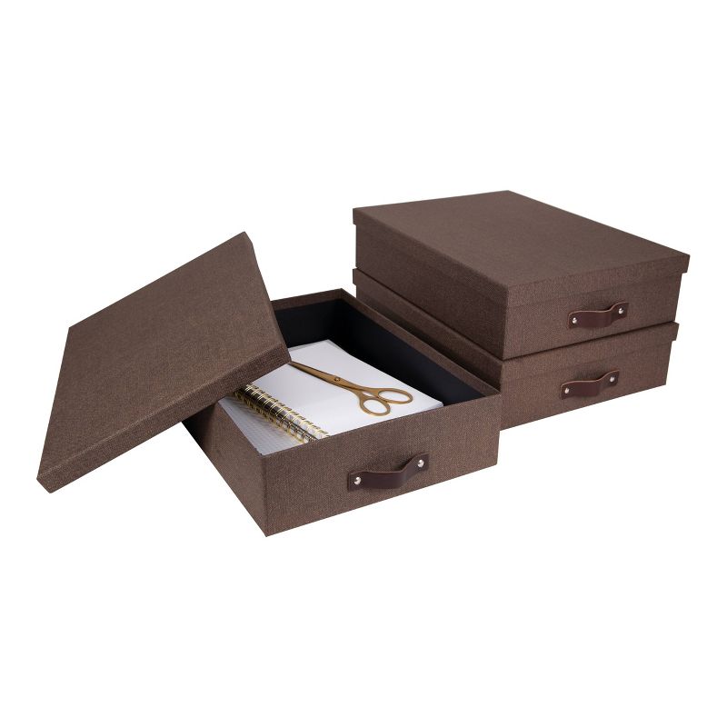 Set of 3 Oskar Canvas Document Box Dark Brown - Bigso Box of Sweden