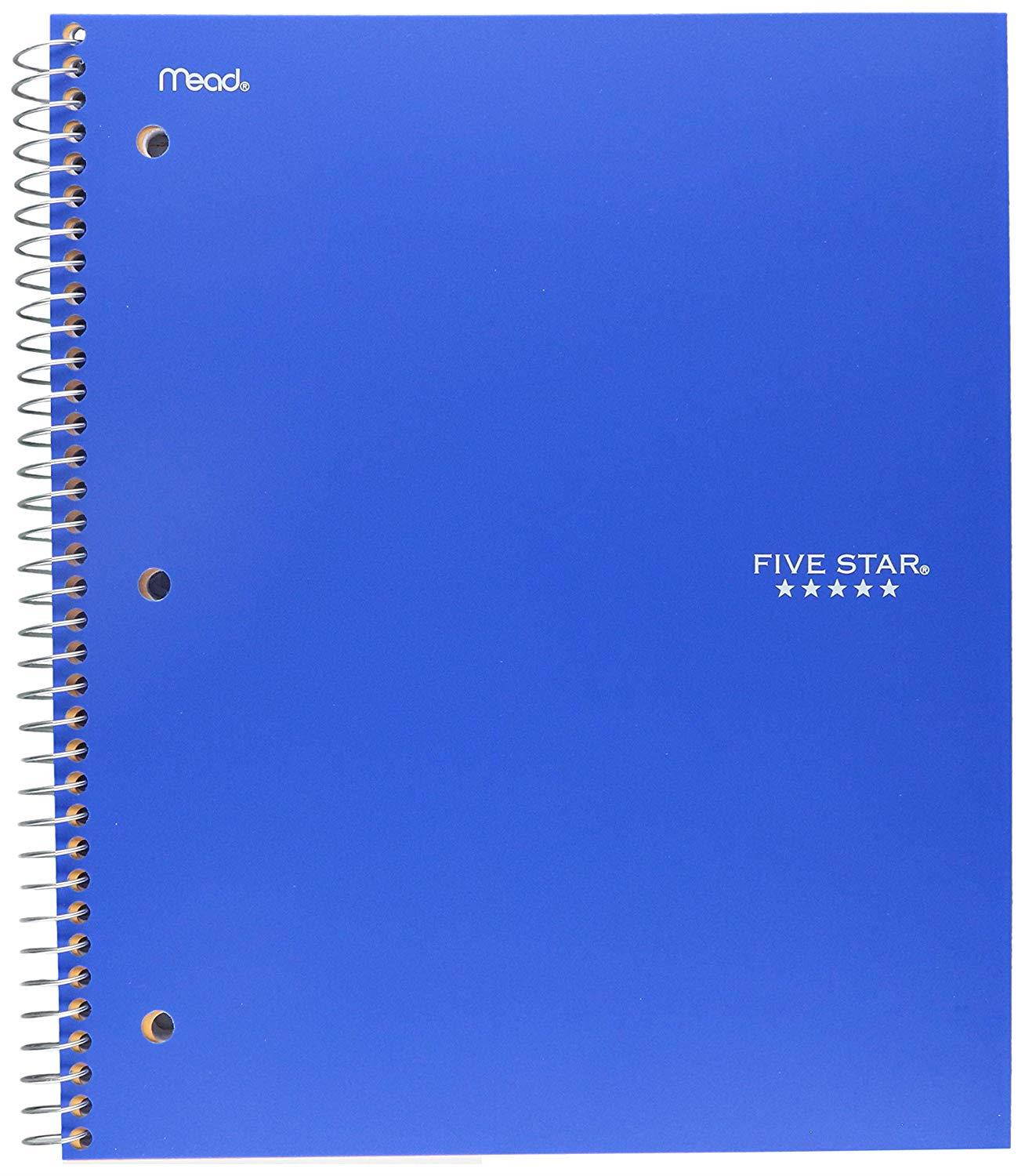 Five Star Spiral Notebooks, 1 Subject, College Ruled Paper, 100 Sheets, 11" x 8-1/2, 6 Pack (38052)