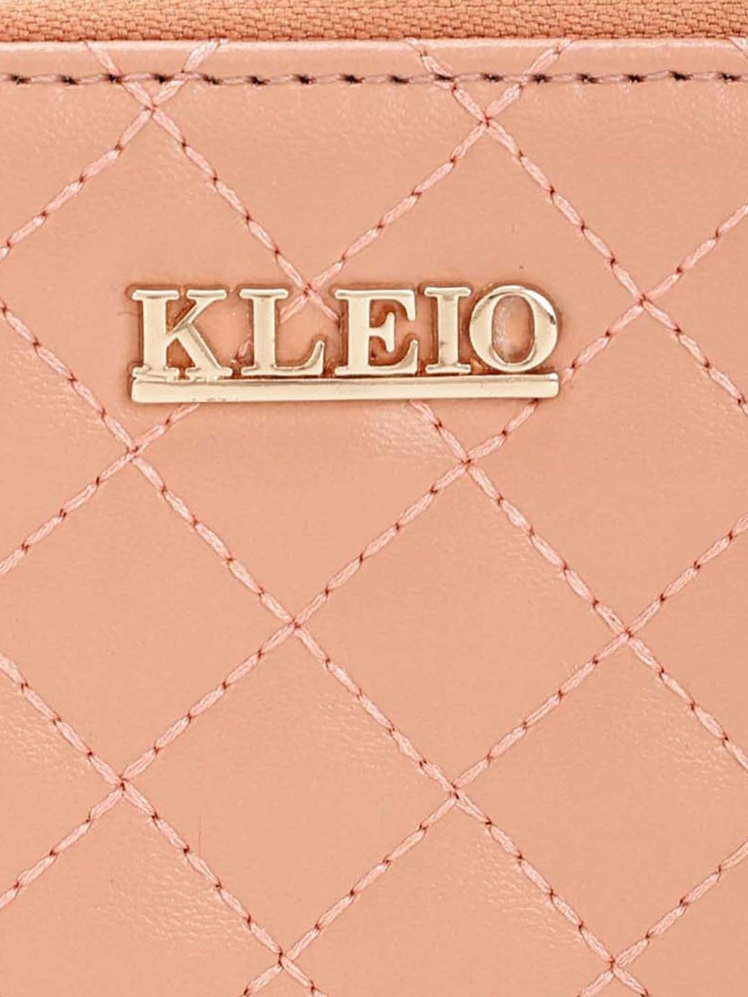 KLEIO Peach Quilted Zip Around Wallet for Women