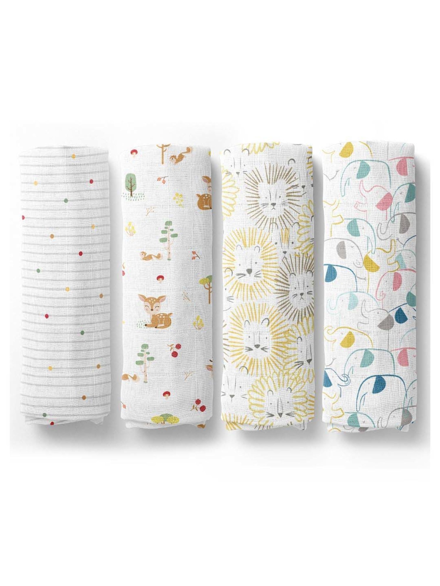Haus & Kinder Kids White & Canary Yellow Cotton Printed Swaddle (Pack of 4)