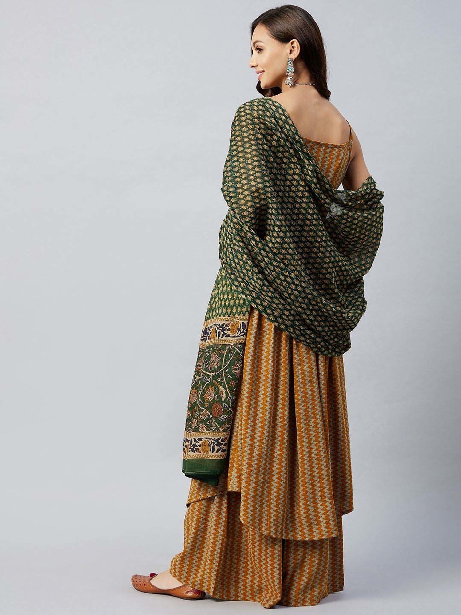 Inweave Green Cotton Floral Print Dupatta