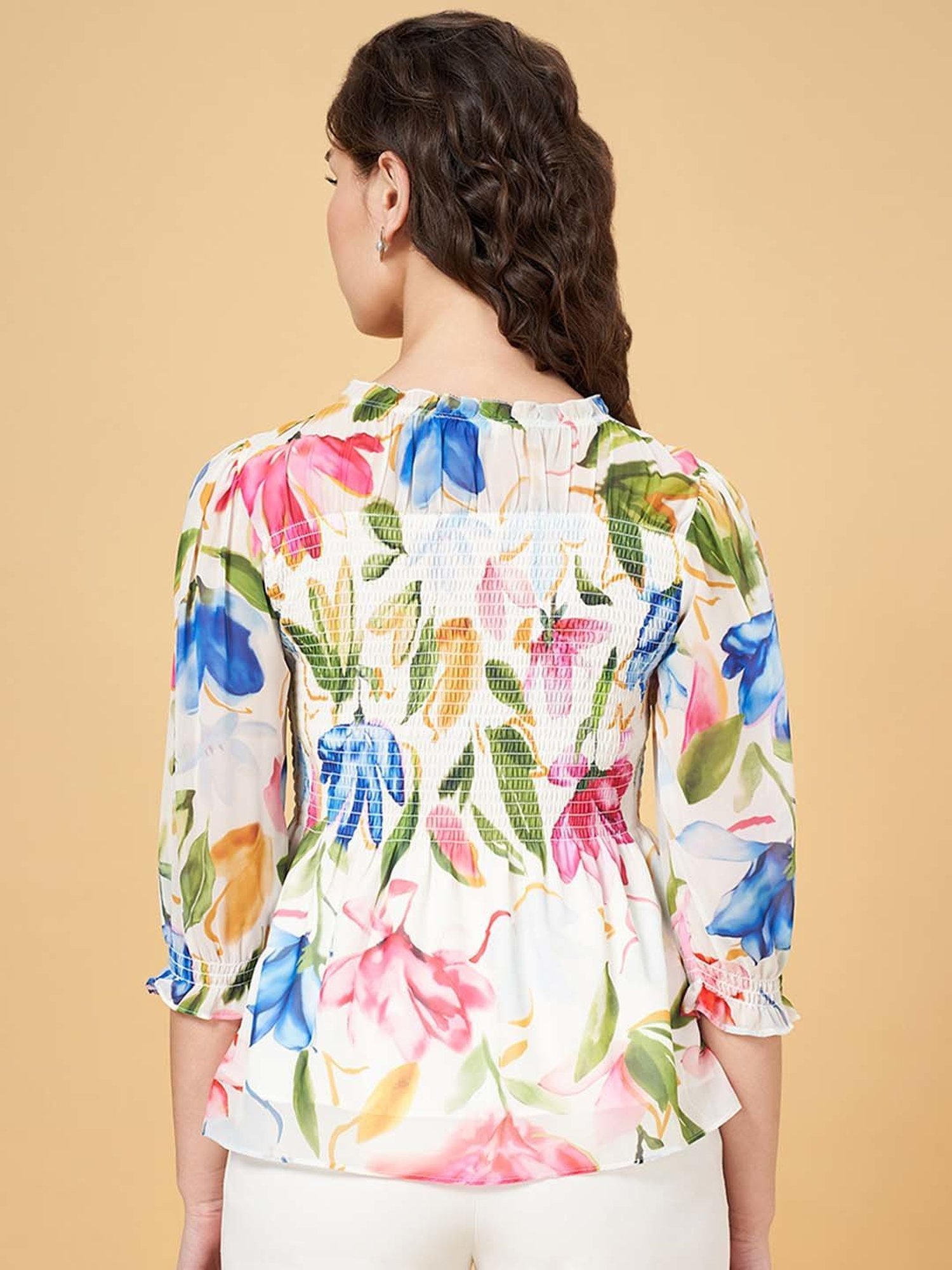 Honey by Pantaloons Ivory White Floral Print Top