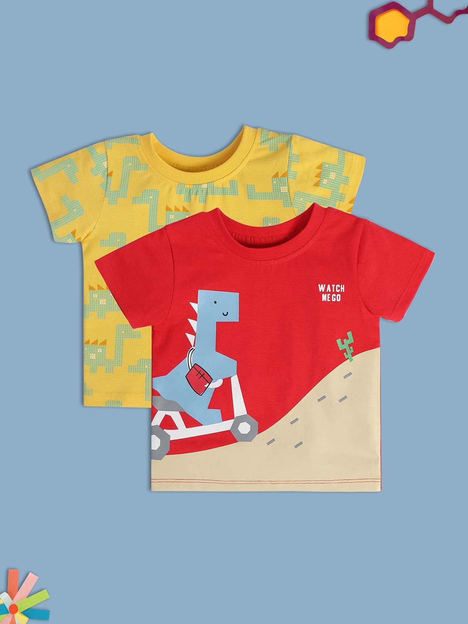 MINIKLUB Kids Red & Yellow Printed T-Shirt (Pack Of 2)