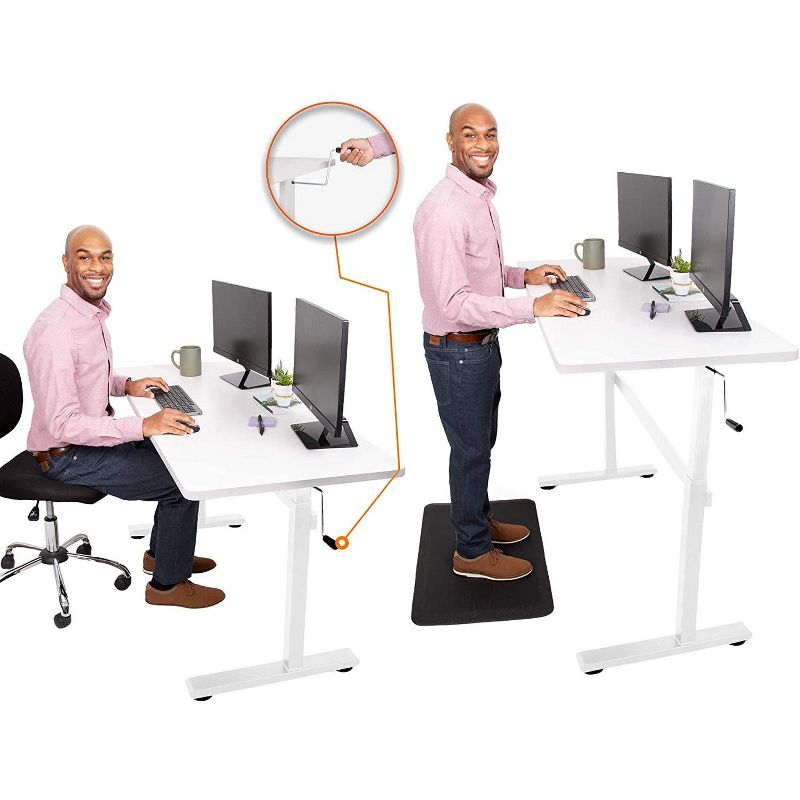 Tranzendesk Standing Desk - 55" Manual Height Adjustable Workstation - White - Stand Steady