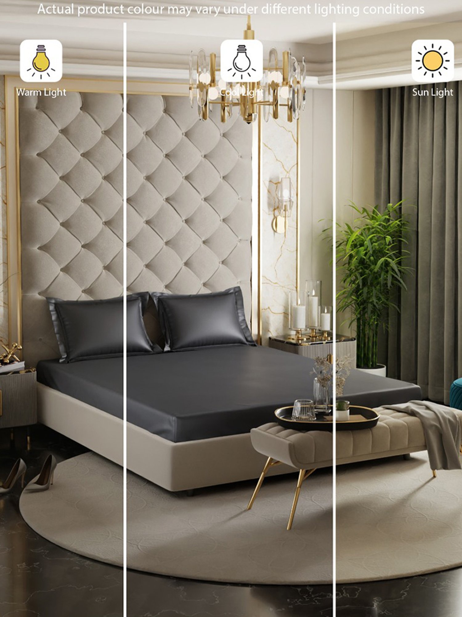 Stoa Paris Charcoal Grey 300 TC Polyester Double Fitted Sheet with 2 Pillow Covers