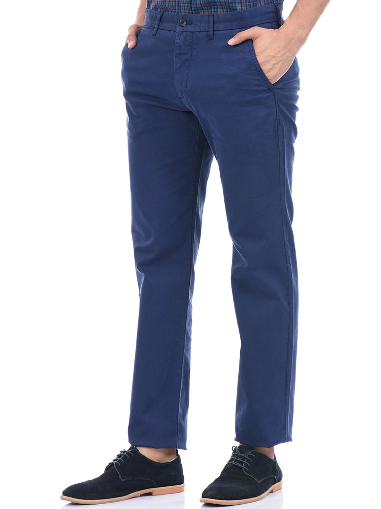 London Fog Navy Blue Regular Fit Trousers
