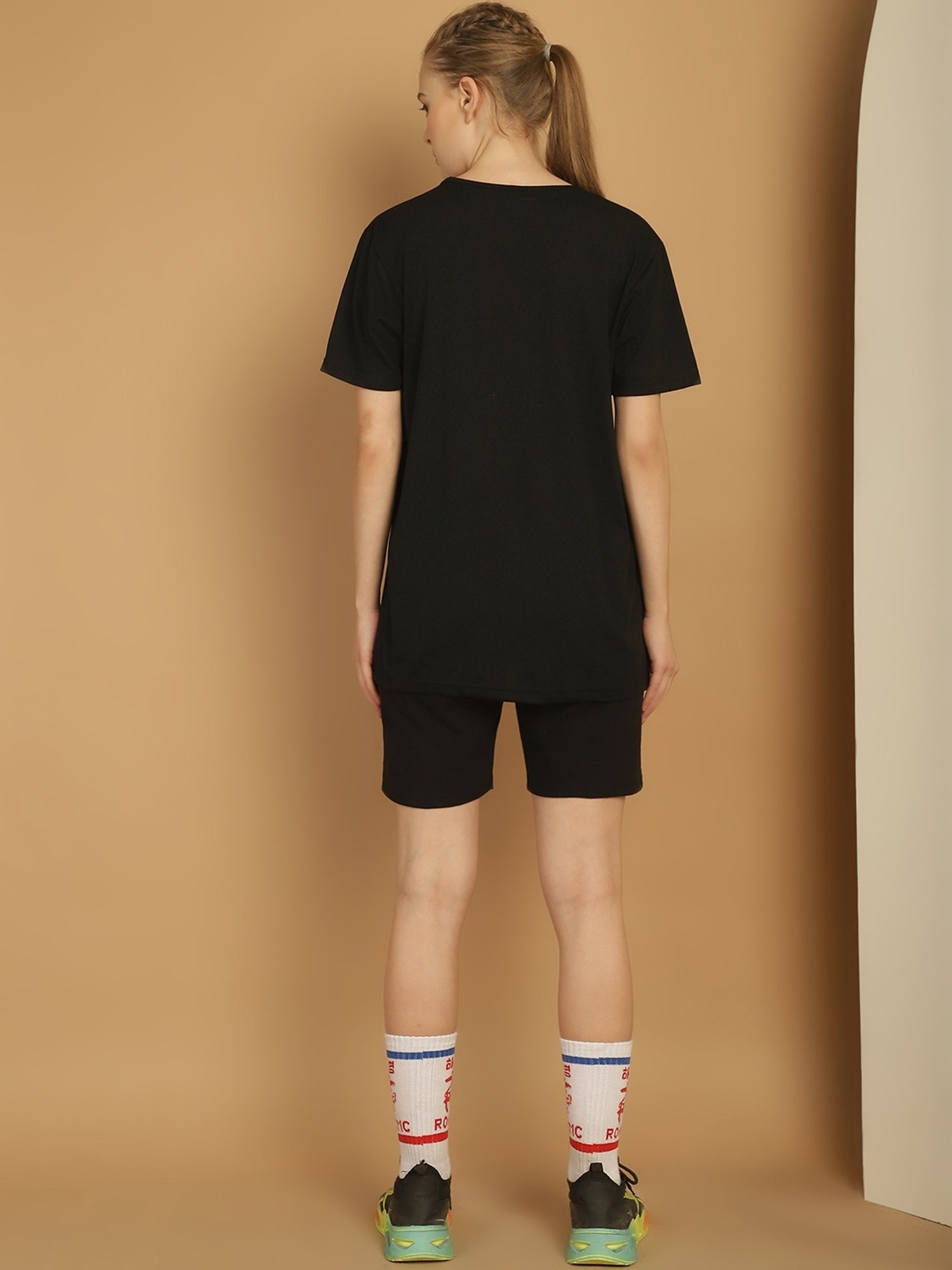 Vimal Jonney Black Cotton Printed T-Shirt & Shorts Set