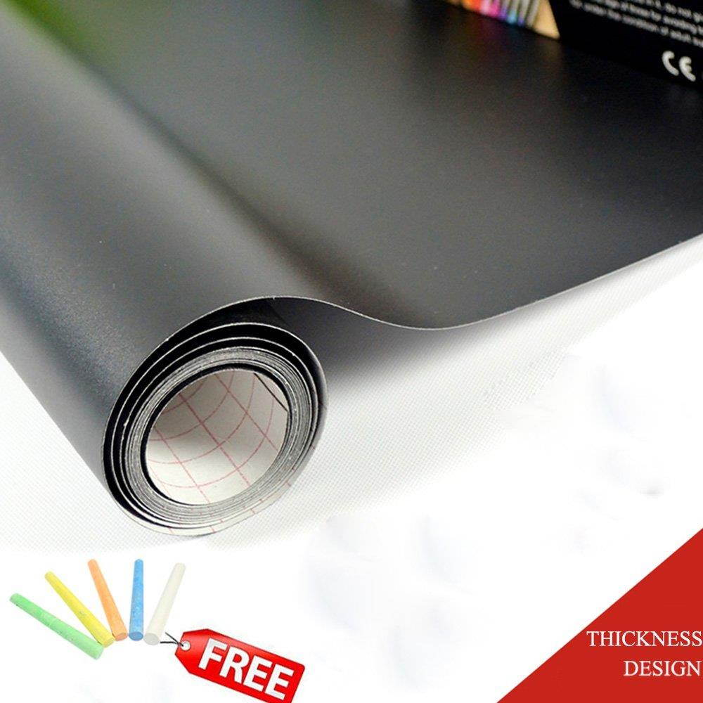 Chalkboard Contact Paper - Chalkboard Sticker Wall Decal with 5 Colored Chalks - Self-Adhesive Wall Sticker Wall Paper Blackboard Wall Decals for School,Office, Home(18"x40", Black)