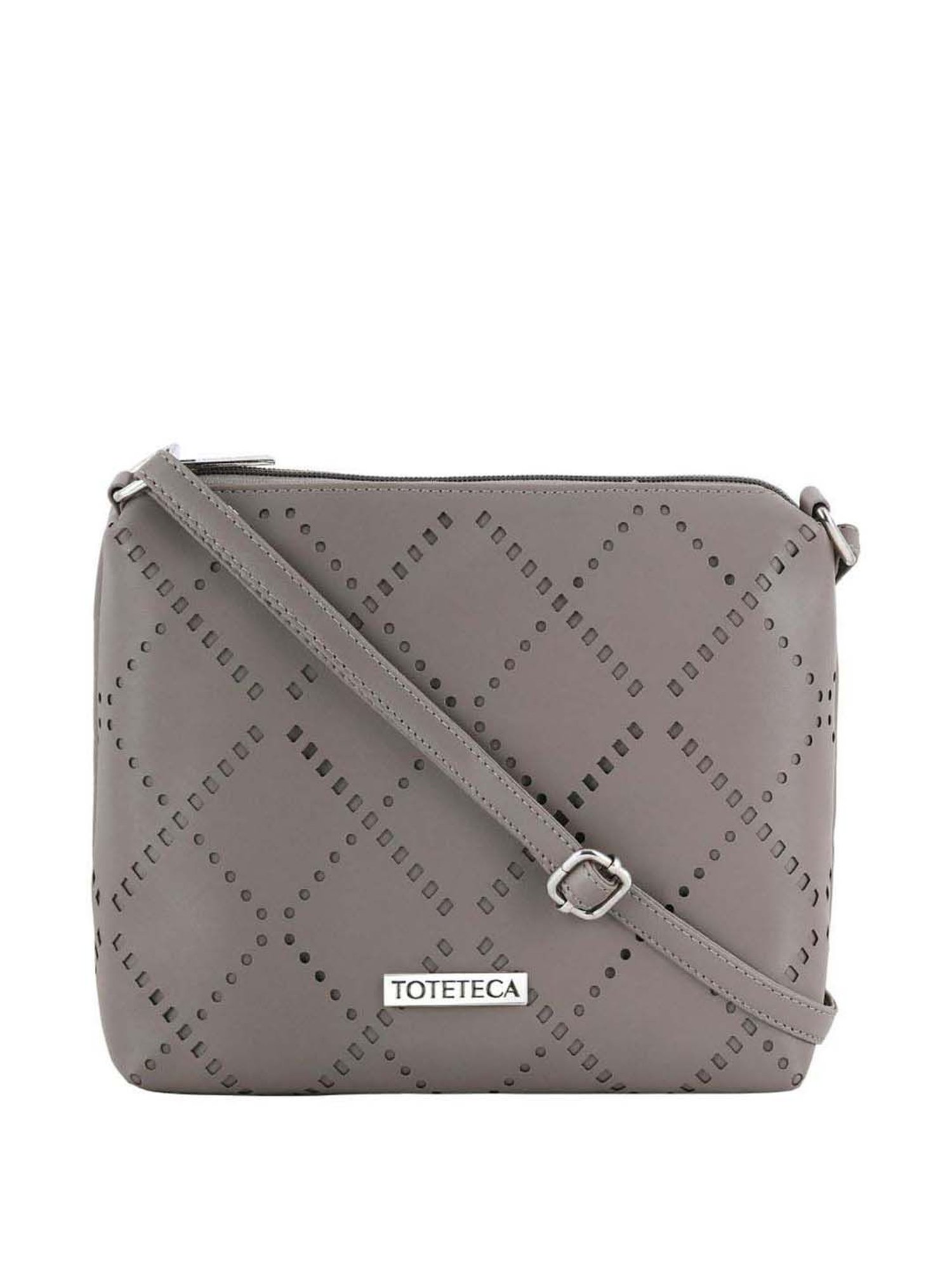 Toteteca Grey Cut Work Medium Sling Handbag