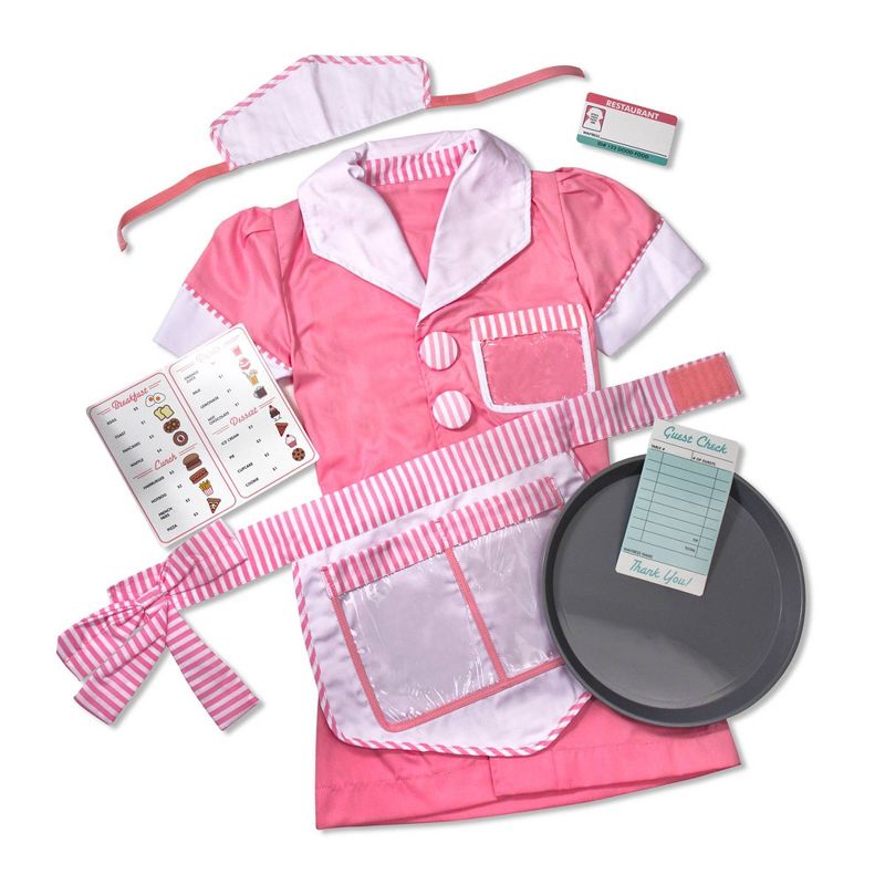 Melissa & Doug Waitress Role Play Costume Set (7pc) - Includes Apron, Order Pad, Cap