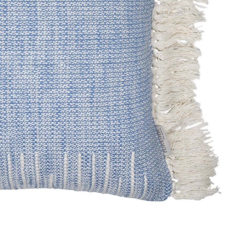 Blue Hand Woven 18 x 18 inch Decorative Cotton Throw Pillow Cover With Insert and Hand Tied Fringe - Foreside Home & Garden