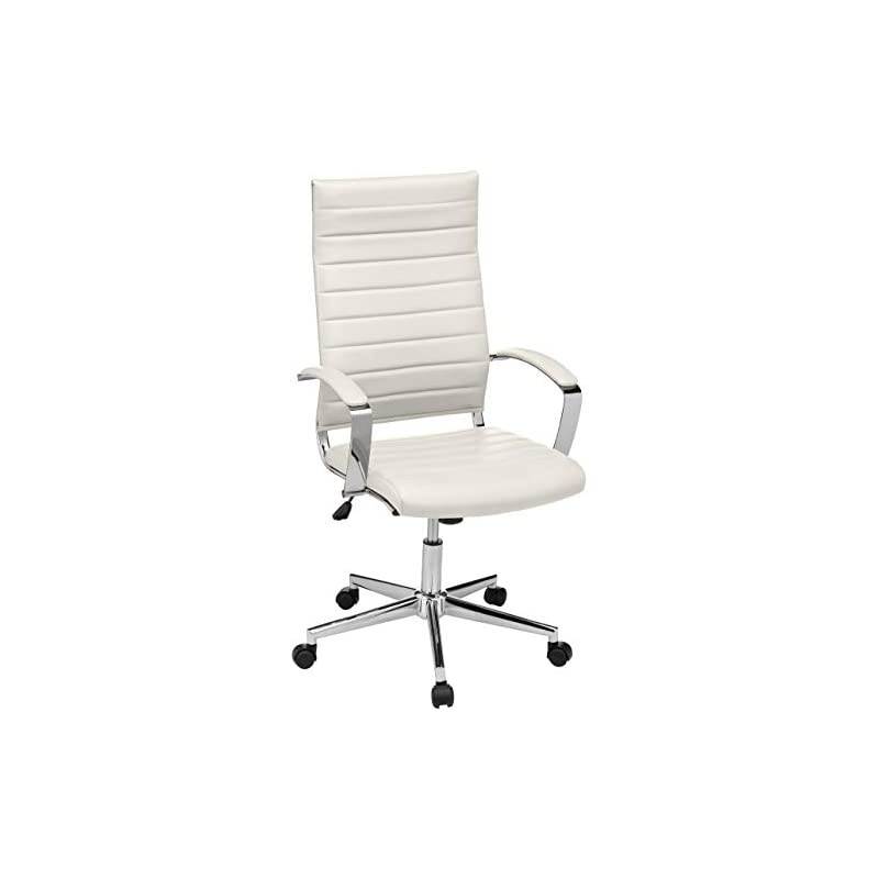 Basics High-Back Executive Swivel Office Desk Chair with Ribbed Puresoft Upholstery - White, Lumbar Support, Modern Style