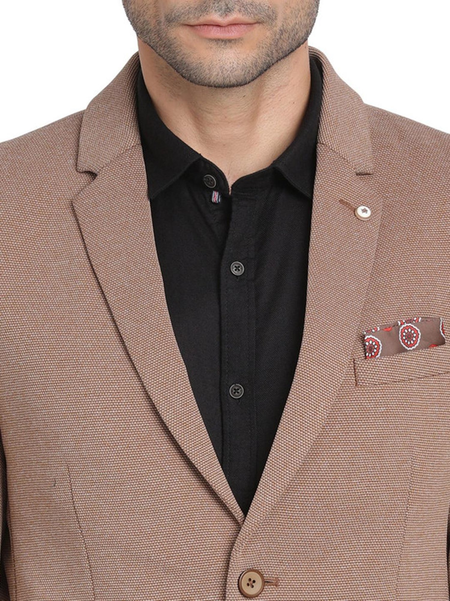 Turtle Brown Slim Fit Self Pattern Blazer