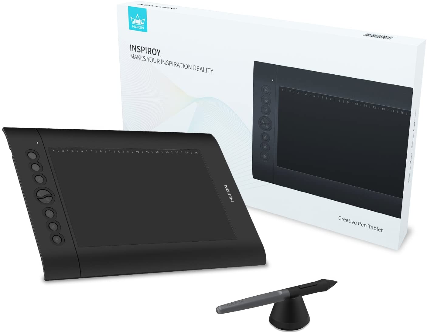 Huion H610 Pro V2 Graphic Drawing Tablet Chromebook and Android Supported Pen Tablet Tilt Function Battery-Free Stylus 8192 Pen Pressure with 8 Express Keys