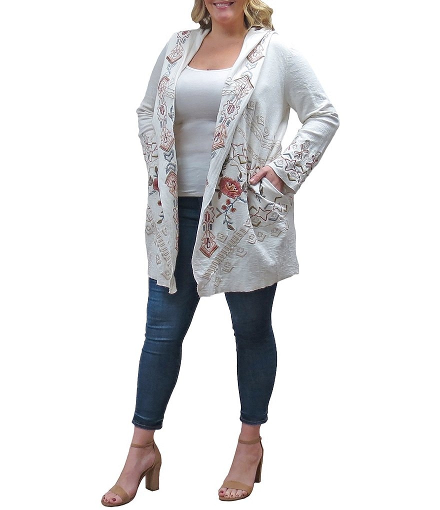 Karyn Seo Plus Size Billie Drape Front Embroidered Cardigan Jacket
